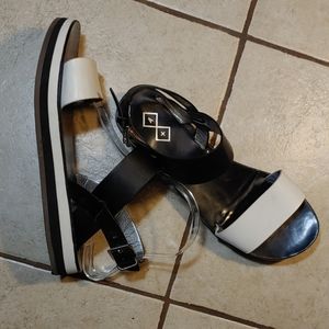 B&W Vegan Leather Platform Sandals